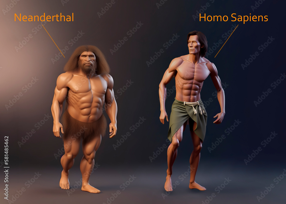 Neanderthal Vs Homo Sapiens Comparison Antropology Illustration neanderthal-vs-homo-sapiens-comparison-antropology-illustration