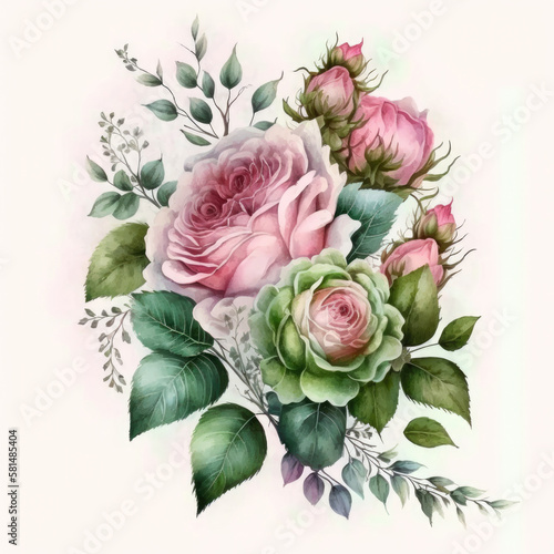 Cute Watercolor Natural Flower Illustration Generative AI © olegganko