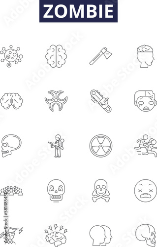 Zombie line vector icons and signs. Horror, Ghoul, Monster, Walking Dead, Apocalyptic, Living Dead, Infected, Apocalypse outline vector illustration set