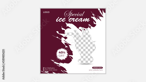  Special ice cream social media banner and instagram post design vector template, square size, easy to use and fully editable.