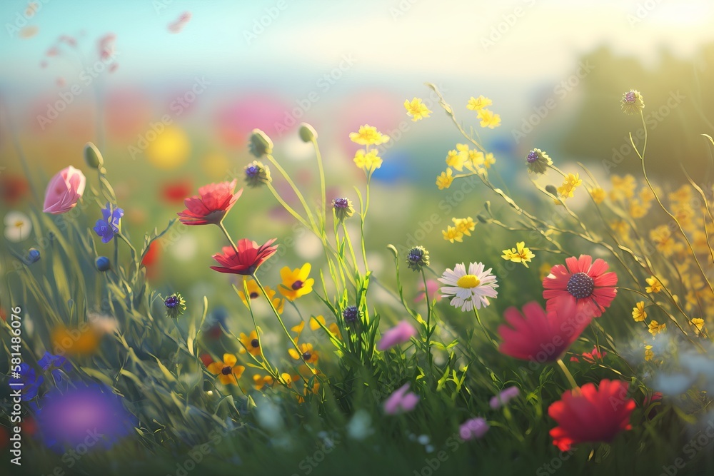 Colorful Spring Flower Meadow. Generative AI
