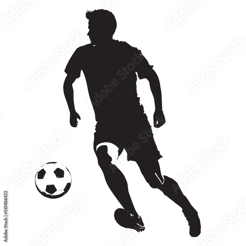 Fototapeta Naklejka Na Ścianę i Meble -  Silhouette of a man playing football. Black-white silhouette sport soccer.