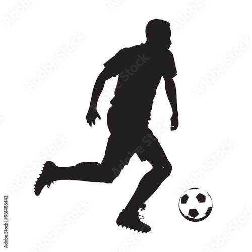 Silhouette of a man playing football. Black-white silhouette sport soccer. © Oleh