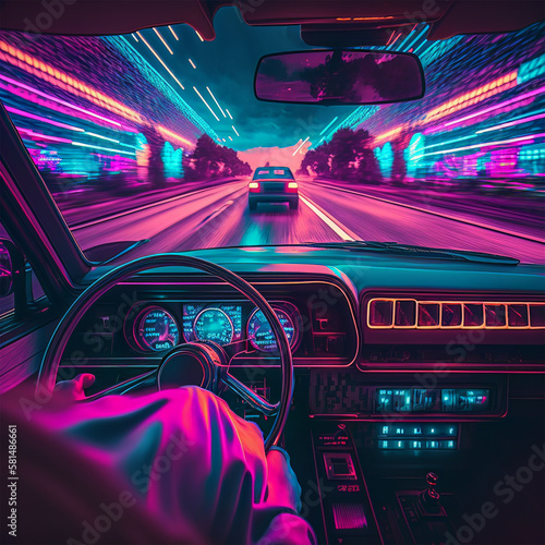 Car dashboar neon fast driving photo