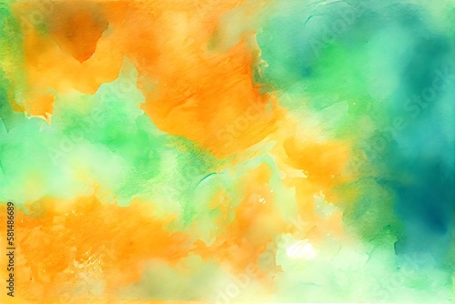 Colorful abstract watercolor background in orange  green  blue