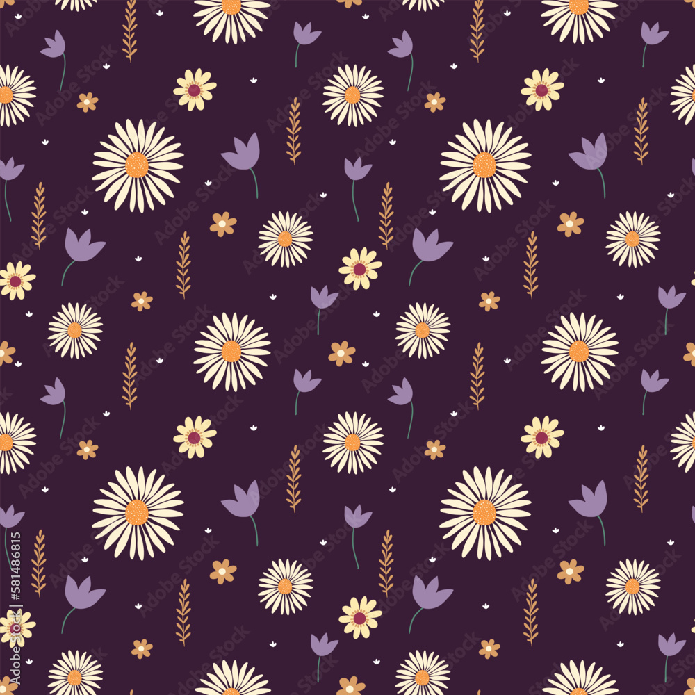 Floral seamless pattern with flowers in bloom, decorative background, vector