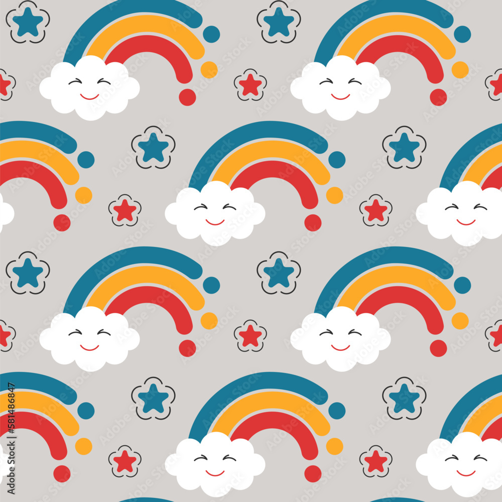 Seamless pattern with rainbow and star. Childish background with ...