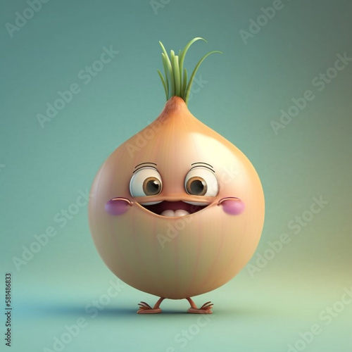 Cute Cartoon Onion Character 3D Rendering generative ai