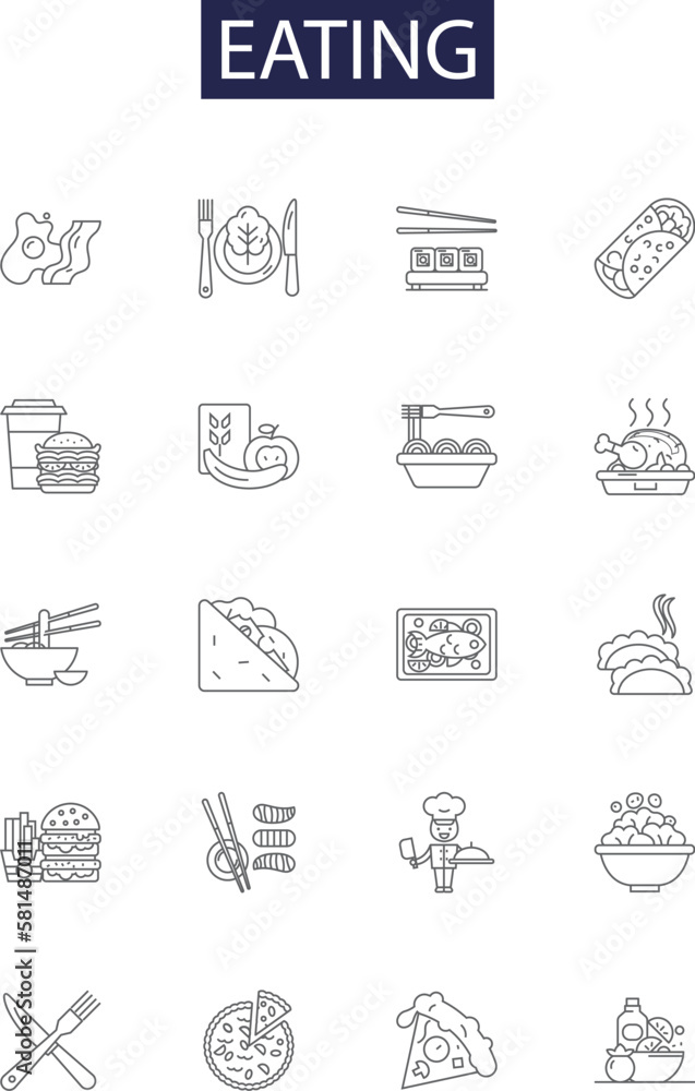 Vecteur Stock Eating line vector icons and signs. feasting, relishing ...