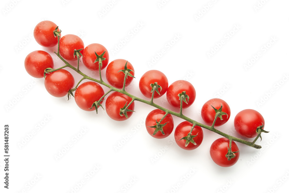 Kiść czerwonych pomidorów na białym tle - obrazy, fototapety, plakaty 