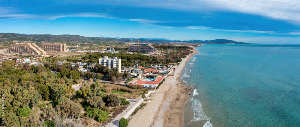 Campgrounds and apartment buldings at the beach in Oropesa del Mar, Spain