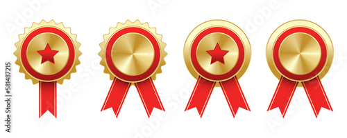 Gold medal in bundle set. Vector Illustration.