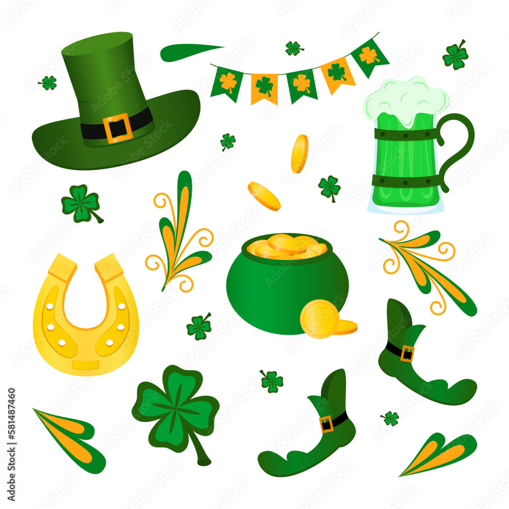 Holiday. St. Patrick s Day Clip Art Collection. Green clover, luck, gold. Holiday. St. Patrick s Day Clip Art Collection. Green clover, luck, gold.