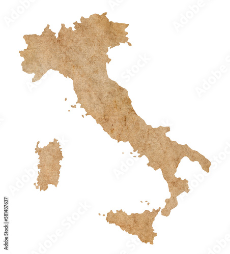 map of Italy on old brown grunge paper	