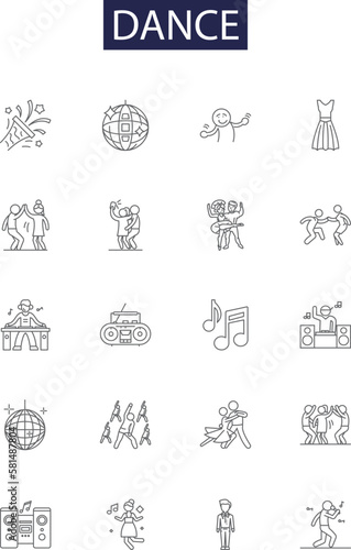 Obraz na płótnie Dance line vector icons and signs. Waltz, Cha-cha, Salsa, Jazz, Tap, Bollywood, Mambo, Boogie outline vector illustration set w salonie