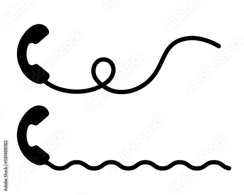 Telephone receiver with a cord. Phone handset with extension cord. Black silhouette isolated on a white background. Vector set. photo