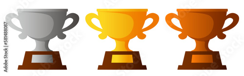 Gold, silver and bronze cups. Vector clipart.