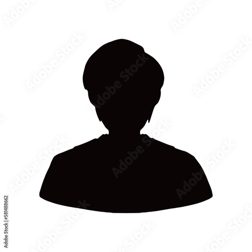 着物を着たジュニア男子のシルエットイラスト　黒