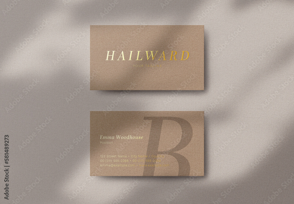Beige Gold Foil Business Card Logo Effect Mockup Template Stock