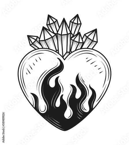 flaming heart minimalist tattoo