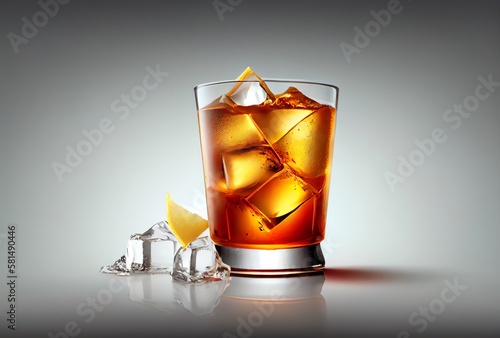 glass of iced tea with lots of ice, isolated on white, generative ai photo