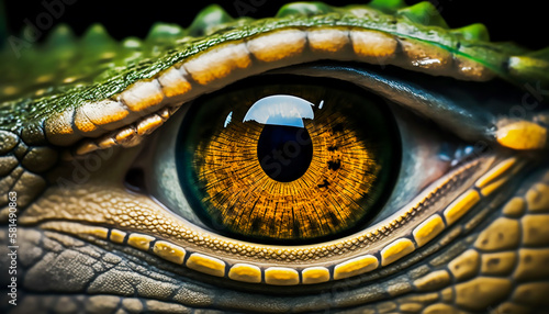 close up eye of crocodile, dinosaur, AI generative