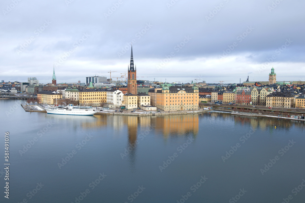 View of Riddarholmen Island (Knight's Island) on a cloudy March day. Stockholm, Sweden