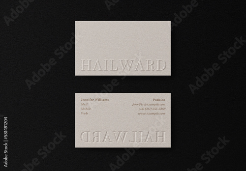 Black Pressed Debossed Business Card Logo Effect Mockup Template