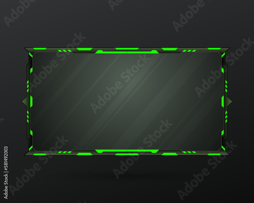 Neon green and black stream overlay game screen gui panel template for video broadcast