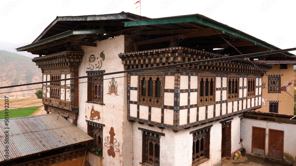 Traditional Bhutanese architecture in Punahka, Bhutan Traditional Bhutanese architecture in Punahka, Bhutan