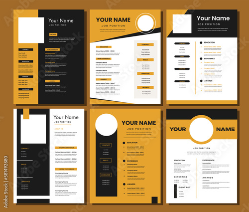 CV templates. Professional resume letterhead, cover letter business layout job applications, personal description profile vector stylish modern presentation set