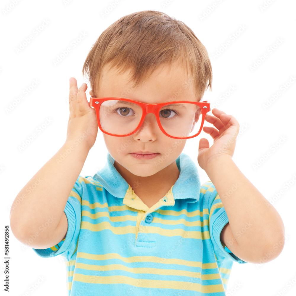 Like my new specs. Studio portrait of a cute young boy wearing glasses isolated on white. Like my new specs. Studio portrait of a cute young boy wearing glasses isolated on white.