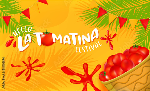 La Tomatina festival banner. La Tomatina in Spain. tomato fight. tomato battle