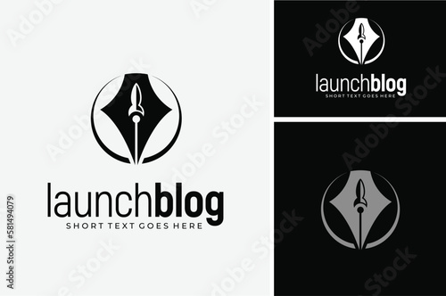 Launch Rocket Jet Plane with Nib Pen for Aircraft Travel Blog or Journalist Writer  logo design