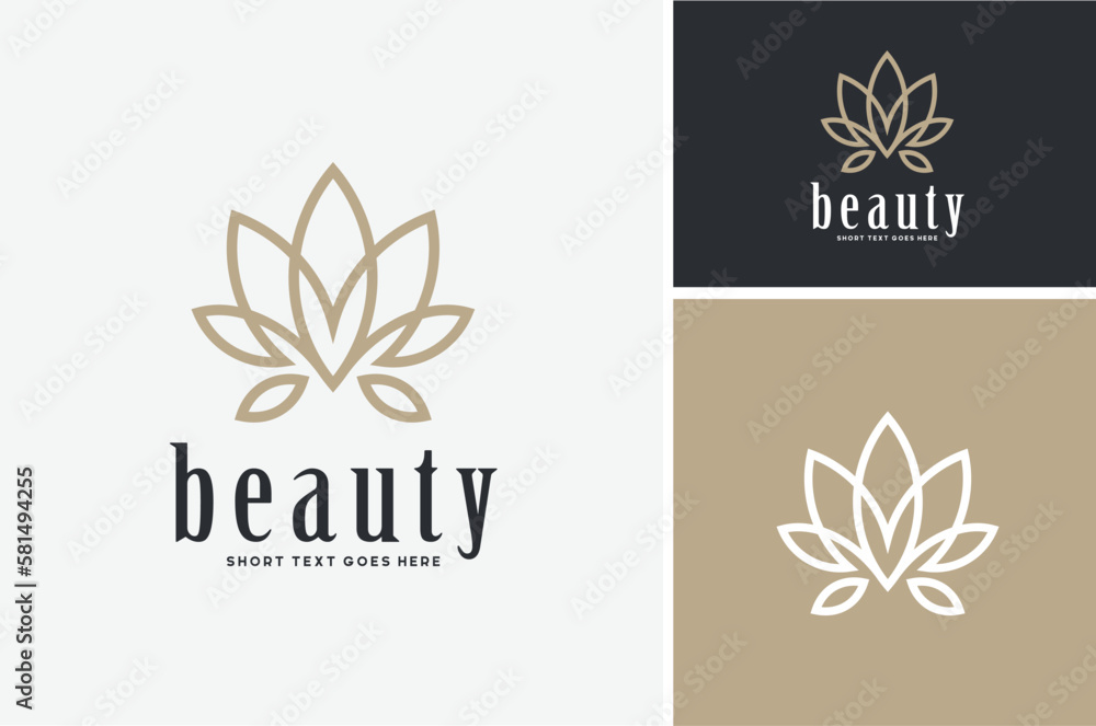 Beauty Lotus Flower Petal for Natural Organic Cosmetic or Health Skin Care Spa Logo Design