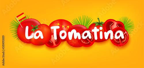 La Tomatina festival banner. La Tomatina in Spain. tomato fight. tomato battle photo