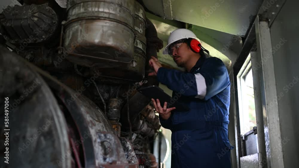 Engine engineer inspecting large machines in factory,Railway engine maintenance technician,engine repair mechanical manager Engine engineer inspecting large machines in factory,Railway engine maintenance technician,engine repair mechanical manager