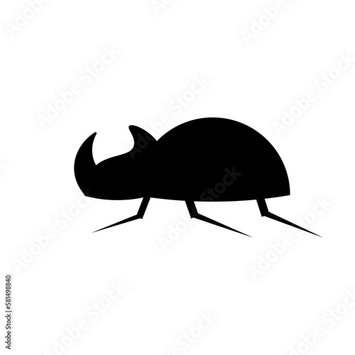 Black and white silhouette of a rhinoceros beetle. Scarabaeus isolated on white background. 