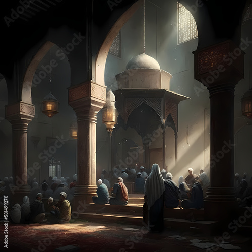 Mosque Praying Activity. Generative AI