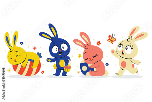 easter bunny with easter eggs and Easter seamless pattern with rabbits and bunny free vector