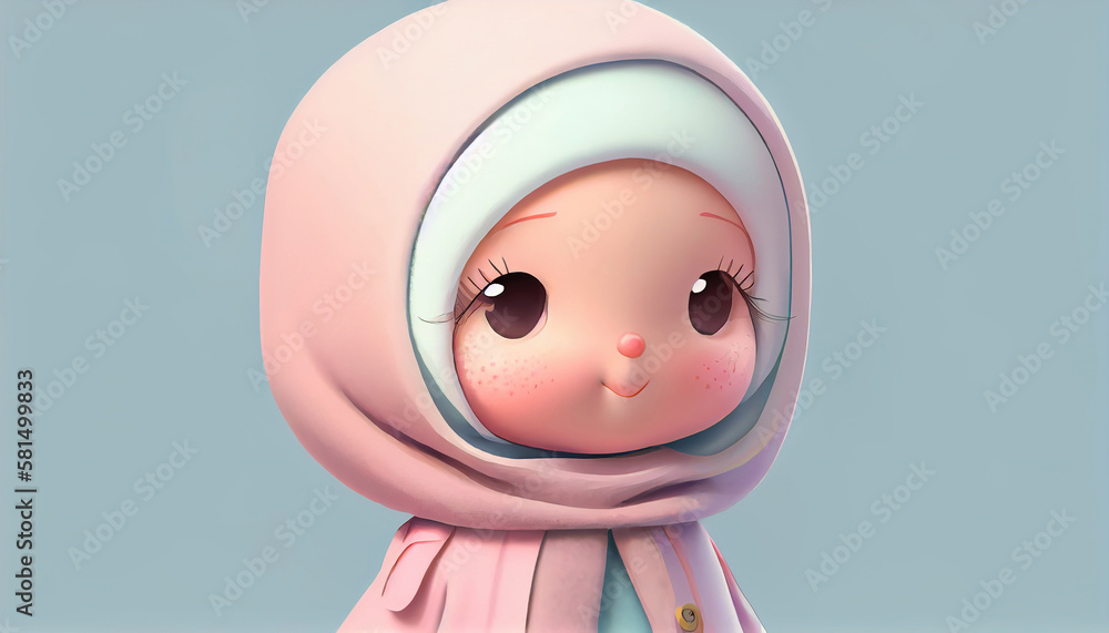 3D Illustration of cute hijab girl character. Generative AI. 3D Illustration of cute hijab girl character. Generative AI.