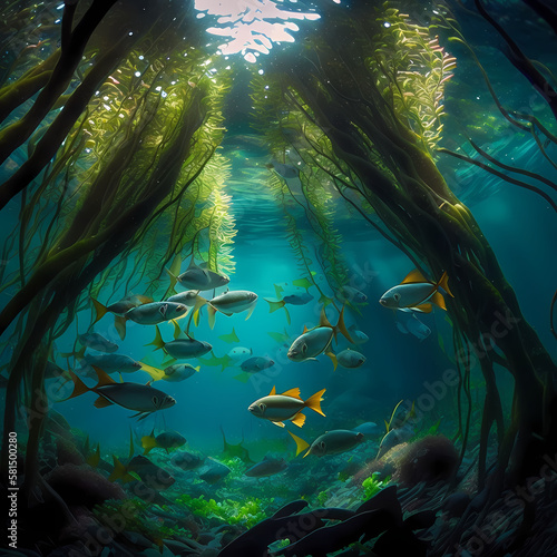 Tetra Fish Habitats at Rain Forest River. Generative AI