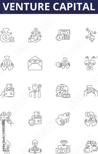 Venture capital line vector icons and signs. Capital, Investment, Financing, Funds, Startup, Risk, Equity, Business outline vector illustration set