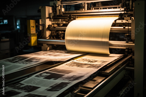 a newspaper printing press, showcasing the journalism and media industry profession photo