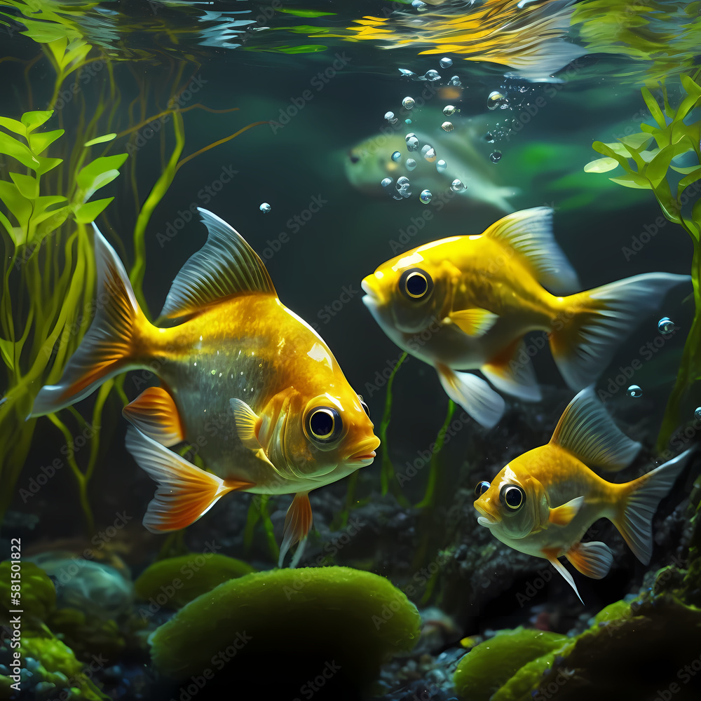 Naklejka premium Tetra Fish Habitats at Rain Forest River. Generative AI