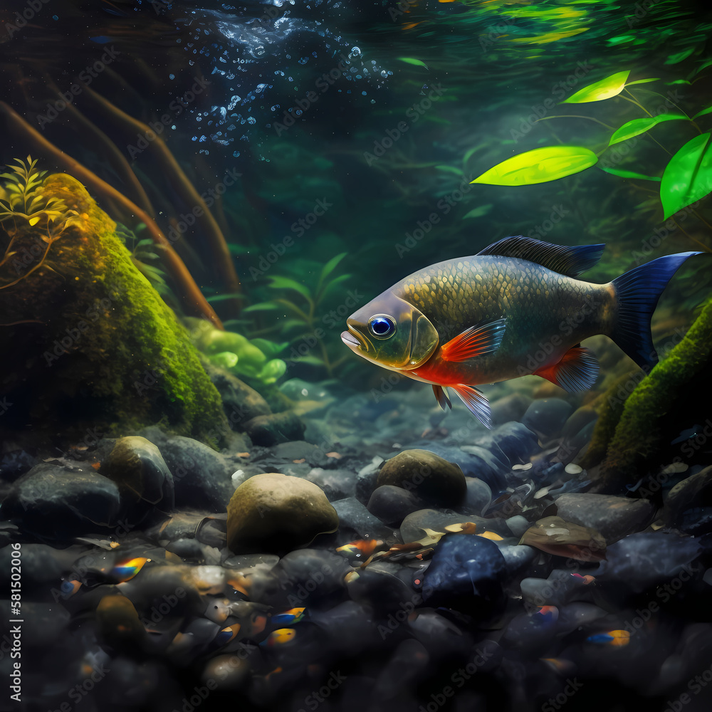 Tetra Fish Under Water Rain Forest. Generative AI Tetra Fish Under Water Rain Forest. Generative AI