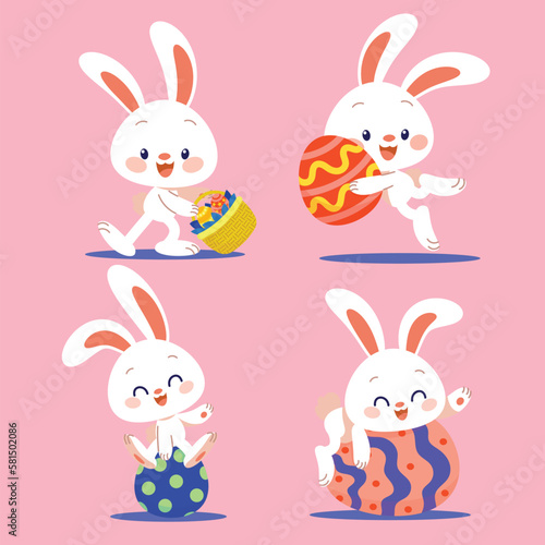 easter bunny with eggs and Easter seamless pattern with rabbits and bunny free vector