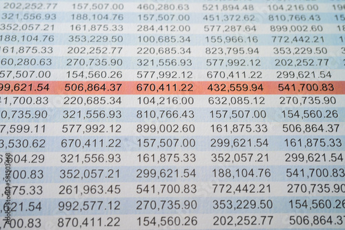 Spreadsheet table paper. Finance development, Banking Account, Statistics Investment Analytic research data economy, trading, office reporting Business company concept.