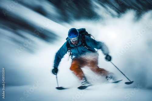 Skier going down the mountain on a slope. Generative AI