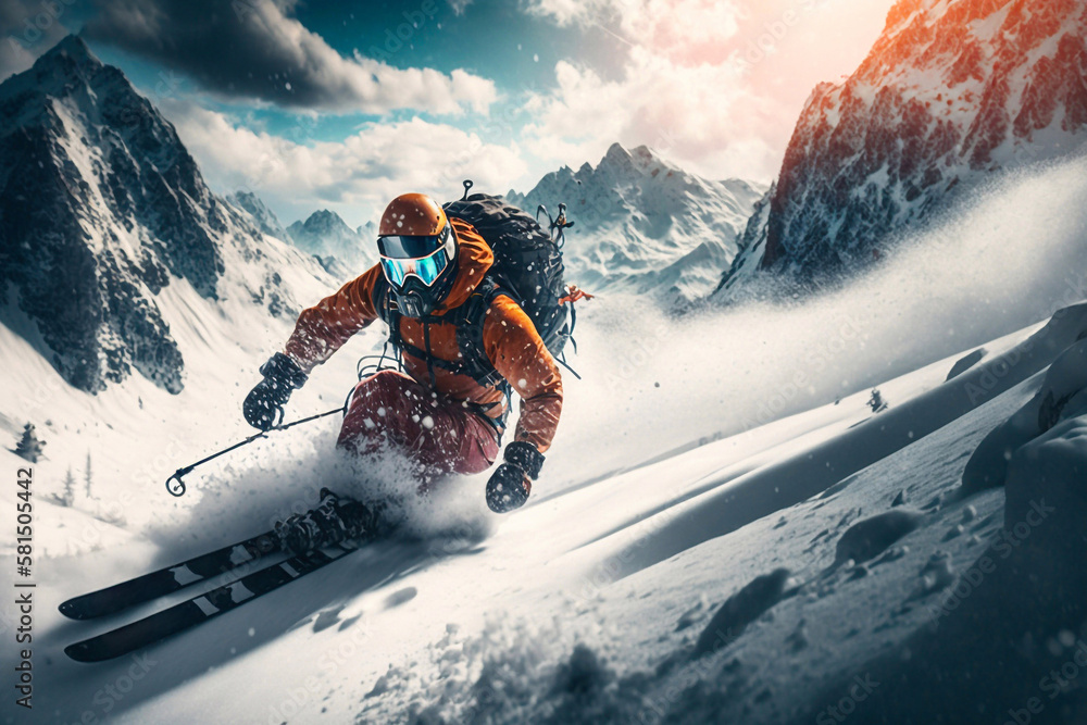 Skier going down the mountain. Generative AI